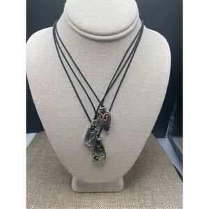 Brighton Brazilian Heart Layered Necklace Three Strand Black Cord Retired 18"